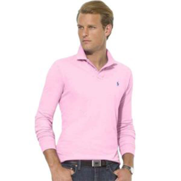 2022新款Ralph Lauren 素色純棉 男款長袖polo衫 藍色刺繡小馬標 粉色