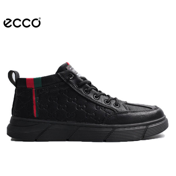 【好評熱銷】ECCO愛步高幫真皮休閒鞋男士 春秋款防滑鞋子休閒板鞋 黑色