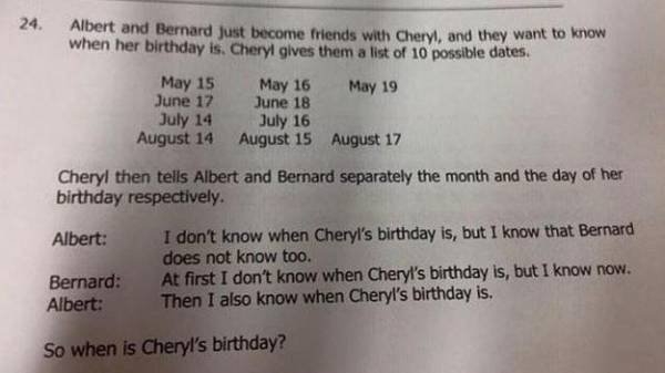 This is a logic test that was part of the Singapore and Asian Schools Math Olympiad – a competition for teenagers.